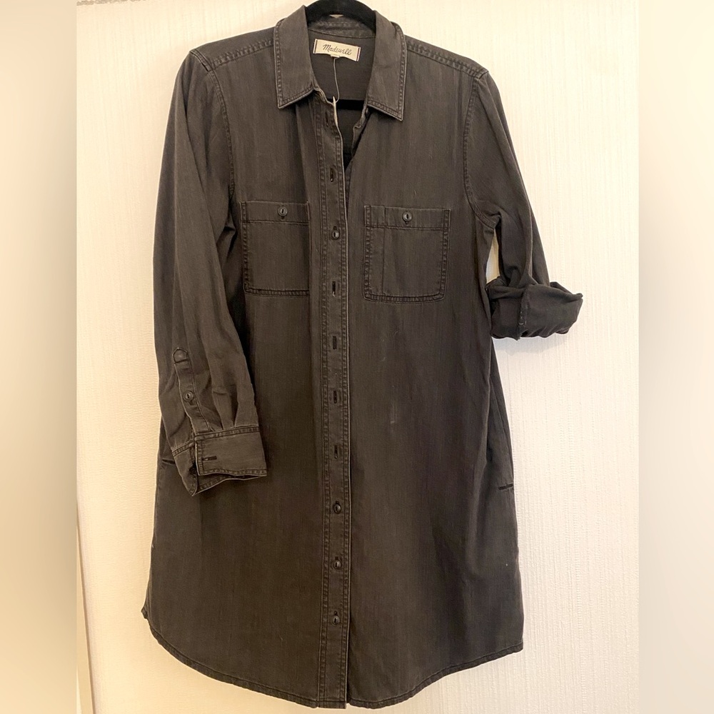 NWT Madewell black denim shirt dress M